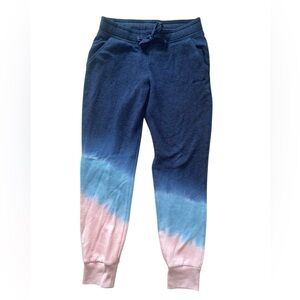 vs pink navy, teal, and pink tie dye joggers